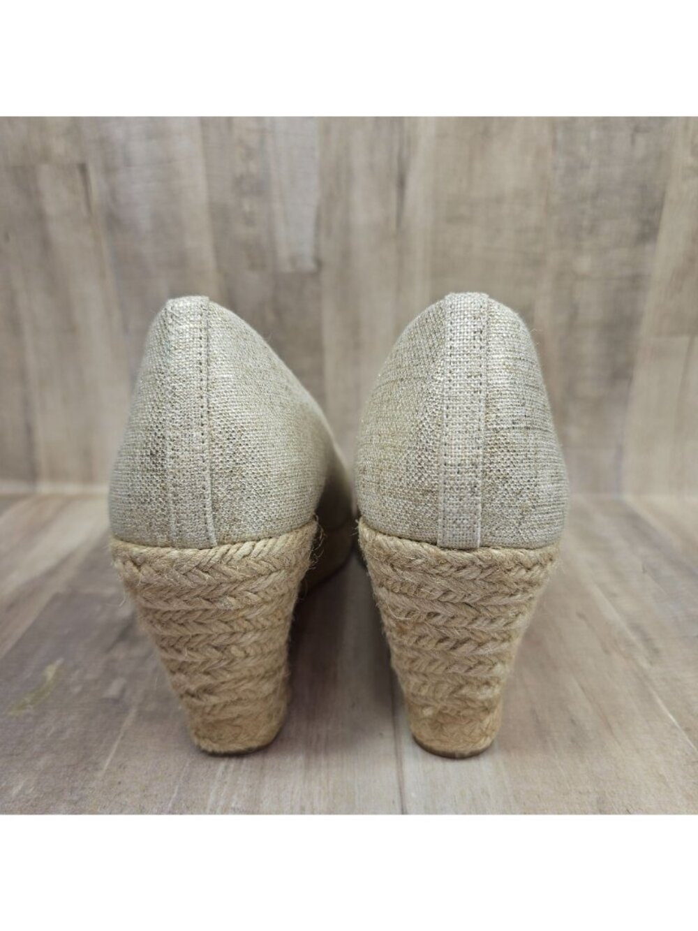 J. Crew Woman's Size 8.5 Wedge Seville Espadrille Canvas Jute Metallic Shoes - Picture 4 of 10